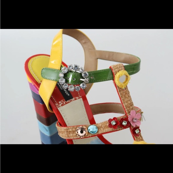 DOLCE & GABBANA Shoes Sandals Multicolor Leather Crystal EU39 / US8.5 RRP $1400 - Picture 7 of 12